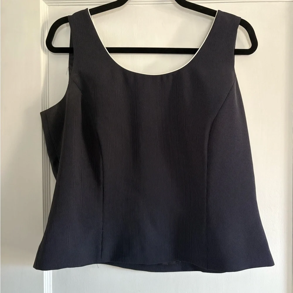 Tahari ASL Navy Blazer with White Piping and Matching Tank Top Size 14 Petite